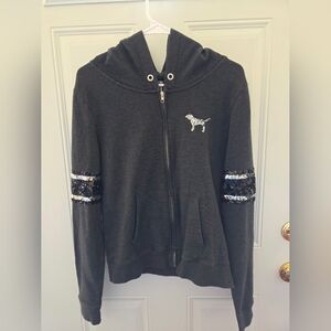 Victoria's Secret PINK Charcoal Gray Sequin Zip Hoodie